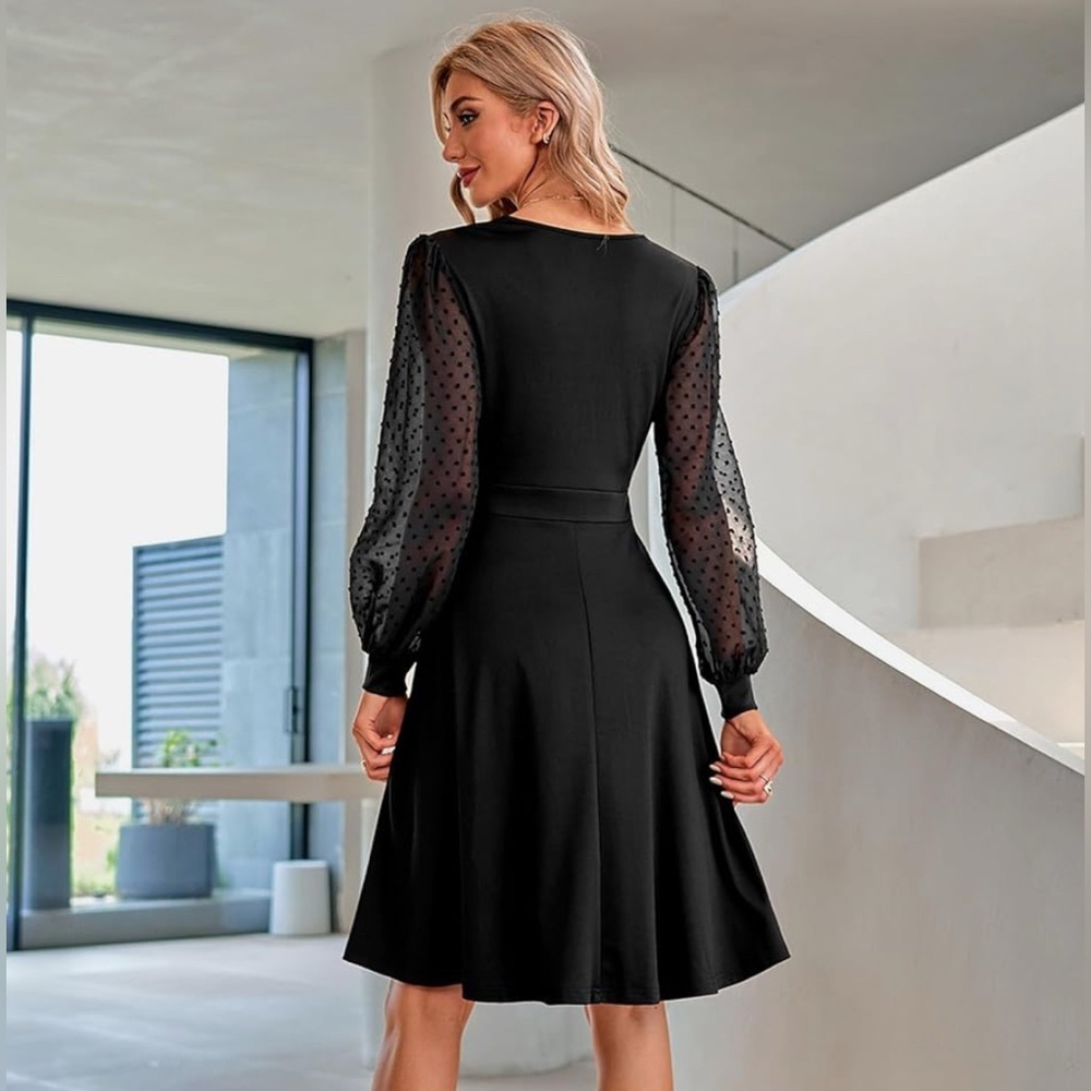 Elegant Black Dress with Sheer Sleeves - Picture 5 of 11